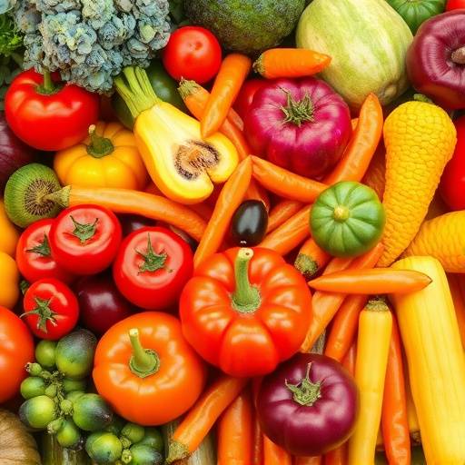 A vibrant assortment of fresh fruits and vegetables, representing a healthy diet