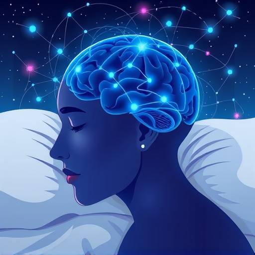 An abstract representation of the connection between sleep and mental health, showing interconnected brainwaves
