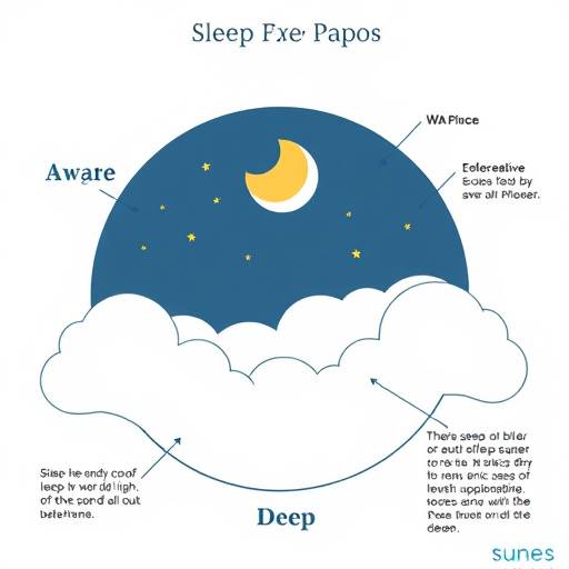 Diagram illustrating the different stages of the sleep cycle: awake, light sleep, deep sleep, and REM sleep